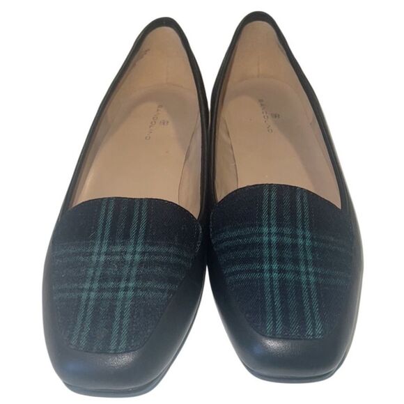 Bandolino Liberty Black Leather Green Plaid Slip On Flats Size 8.5 - Picture 2 of 8